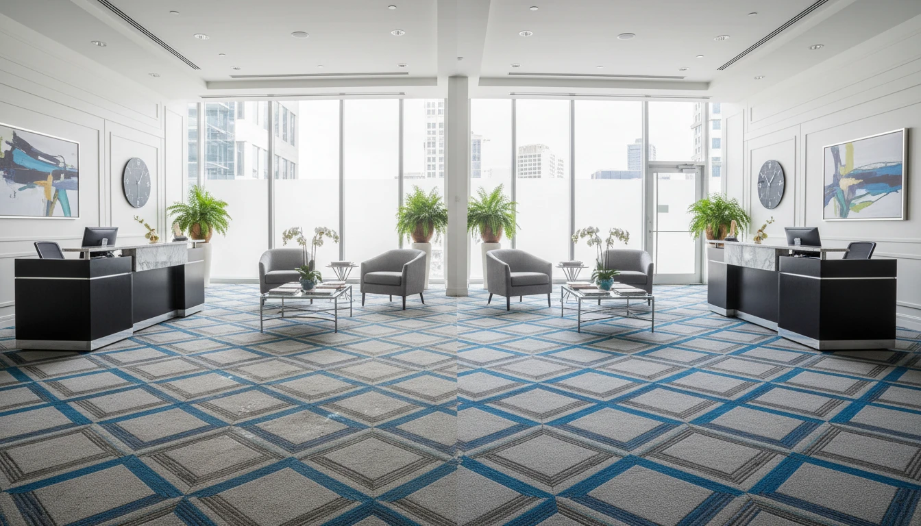 Before and after of a commercial reception area deep clean