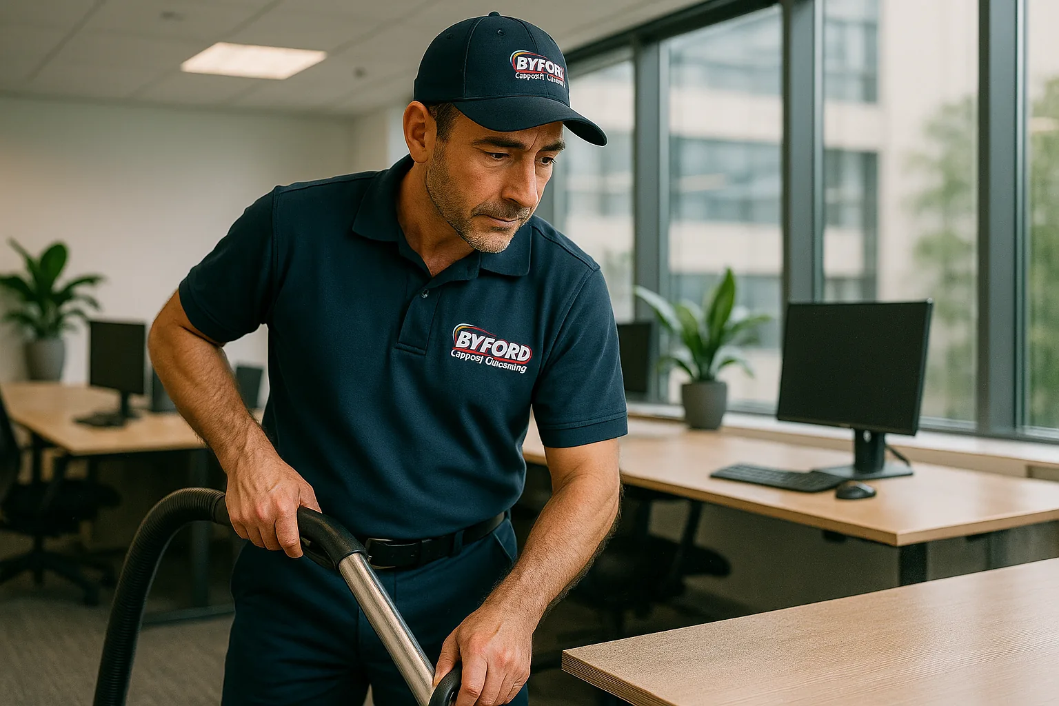 Byford Carpet Cleaning technician deep cleaning a commercial boardroom carpet