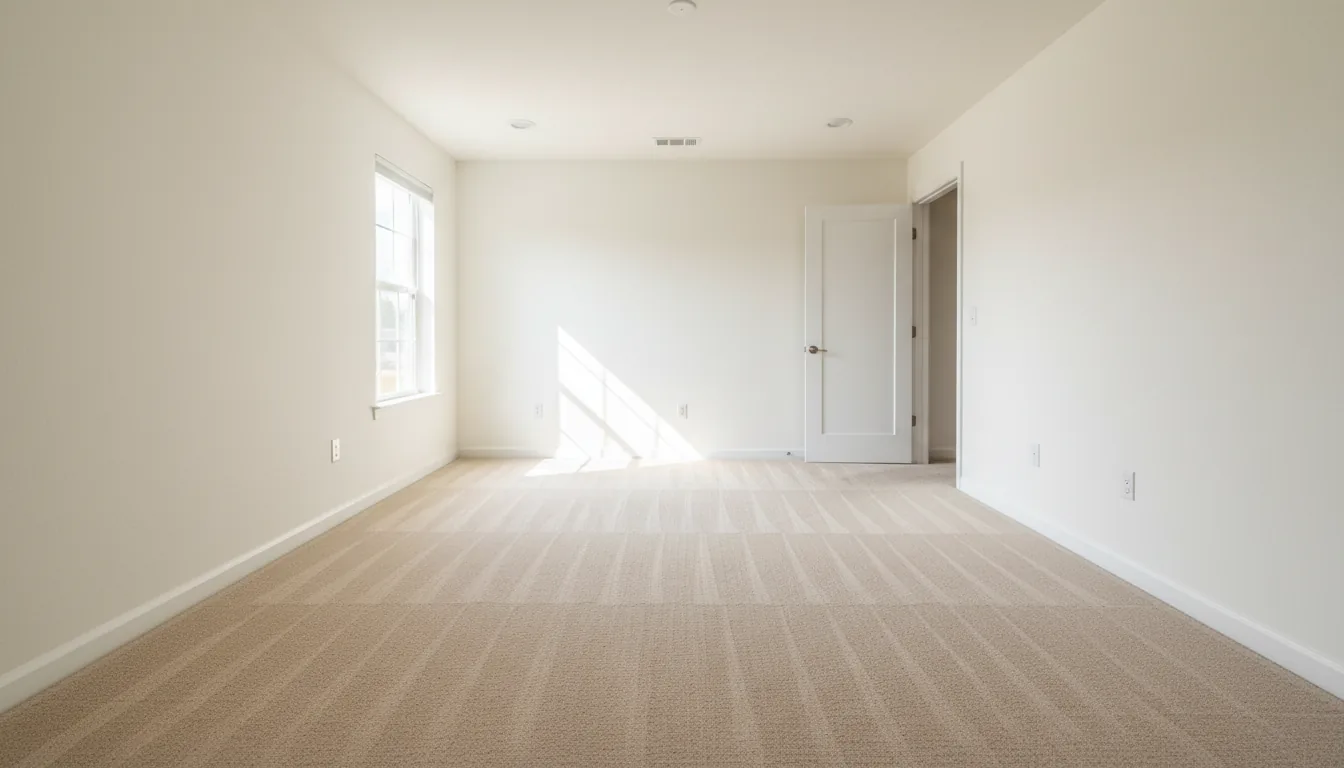 Clean, empty lounge with freshly cleaned carpet ready for the final rental inspection