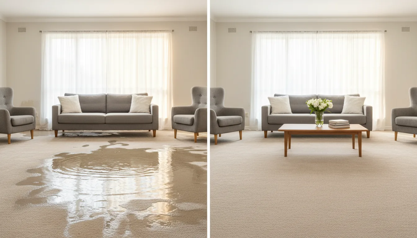 Before and after of lounge carpet water extraction in Perth