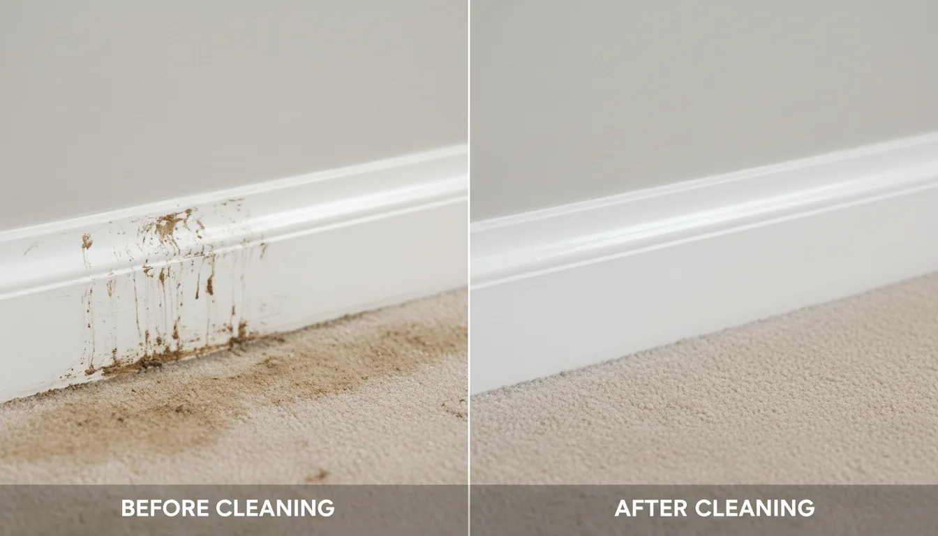 Before and after of skirting board moisture treatment in Perth