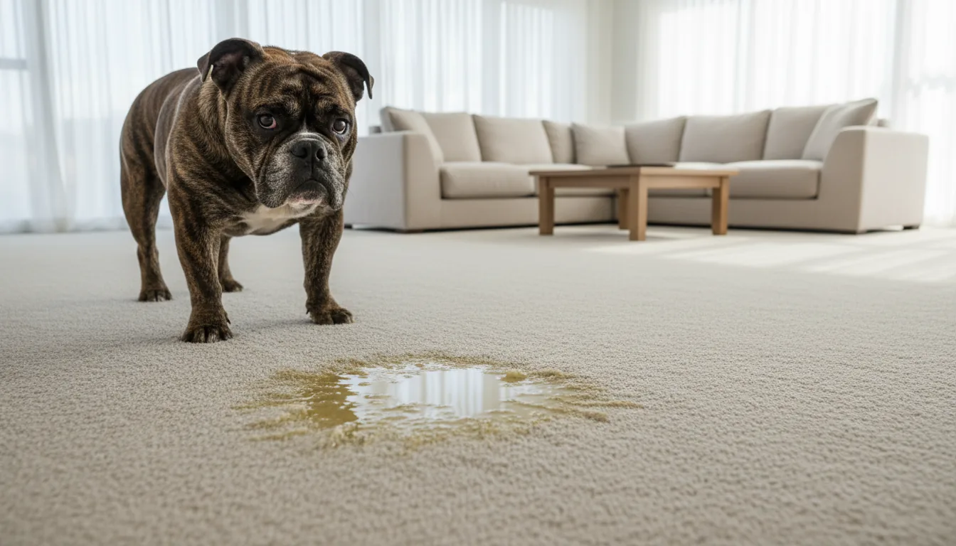 Dog urine spot on carpet before professional pet stain treatment