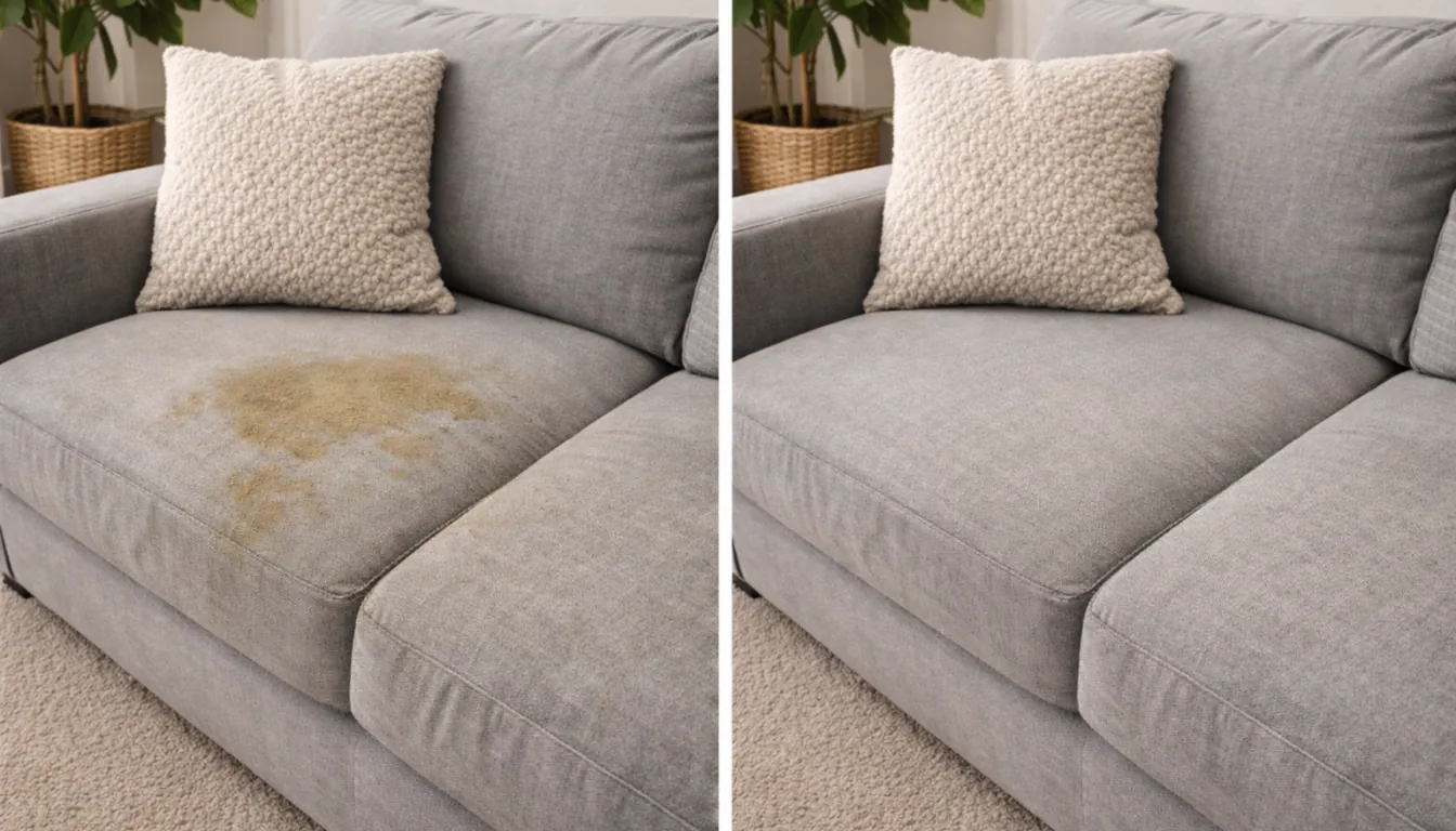 Before and after of upholstery pet stain treatment