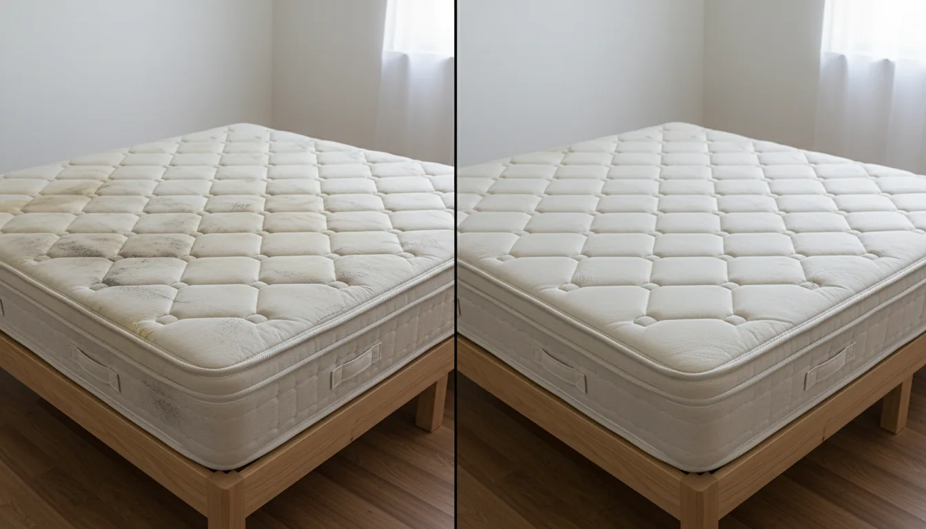 Before and after of a mattress deep clean