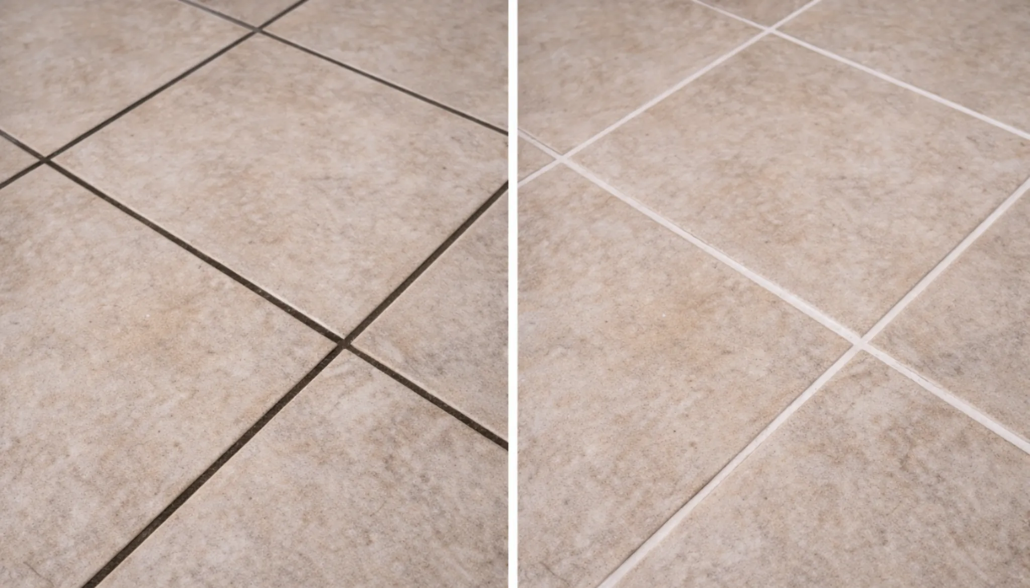 Tiled floor with dark, dirty grout lines before professional cleaning in Perth