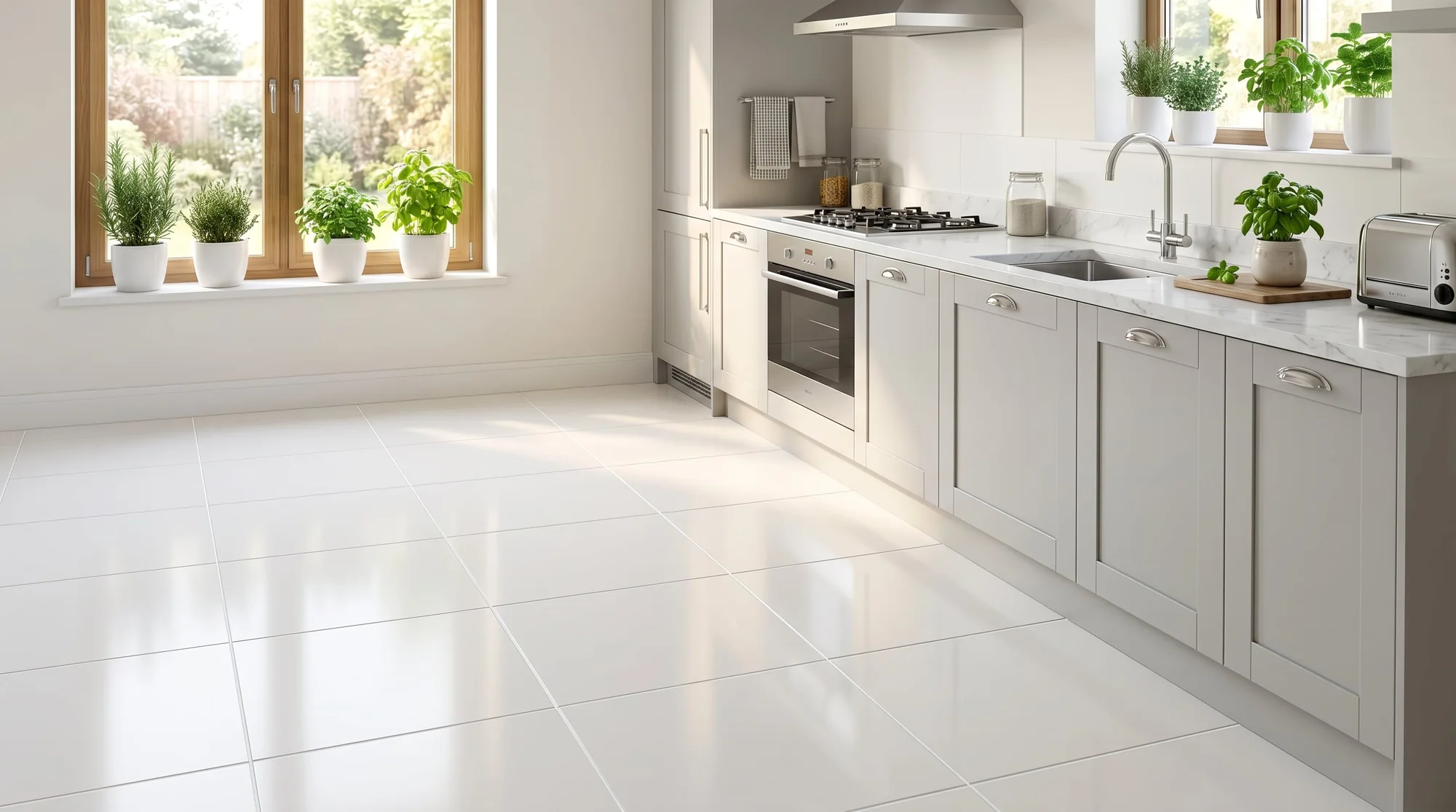 Sparkling clean tile and grout kitchen floor in Perth