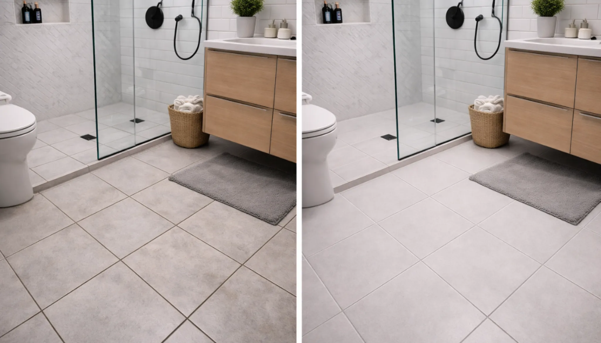 Before and after of shower walls and floor deep cleaned in Perth